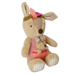 Levtex Kangaroo Mom and Baby Joey Plush Stuffed Animal Nursery Decor Rattle Toy